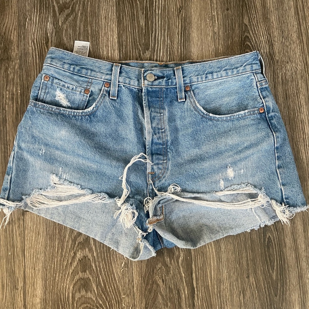 Levi's Light Blue Distressed Jean Shorts size 32